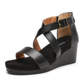 DREAM PAIRS Women's Open Toe Buckle Ankle Strap Summer Platform Wedge Sandals,Size 11,Black/Pu,NINI-2