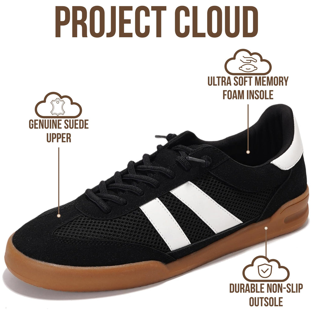 Project Cloud Sneakers for Men - 100% Genuine Leather Mens Casual Shoes Memory Foam Insole Mens Sneakers - Non Slip Outsole Dress Sneakers Men (HISVERDY,Black,9.5)