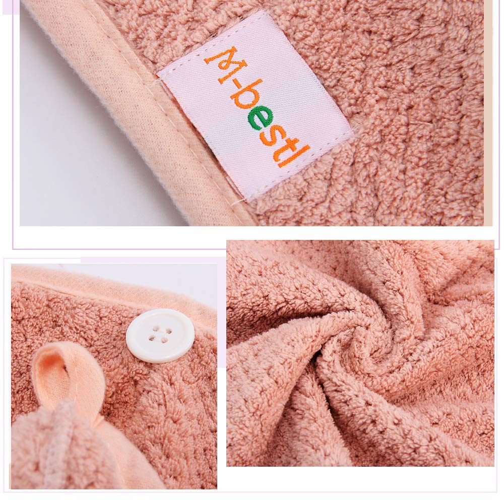 M-bestl 2 Pack Microfiber Hair Towel Wrap,Hair Drying Towel with Button, Hair Towel Turban,Quick Dry,Anti-frizz,Absorbent Head Towel (Pink&Beige)
