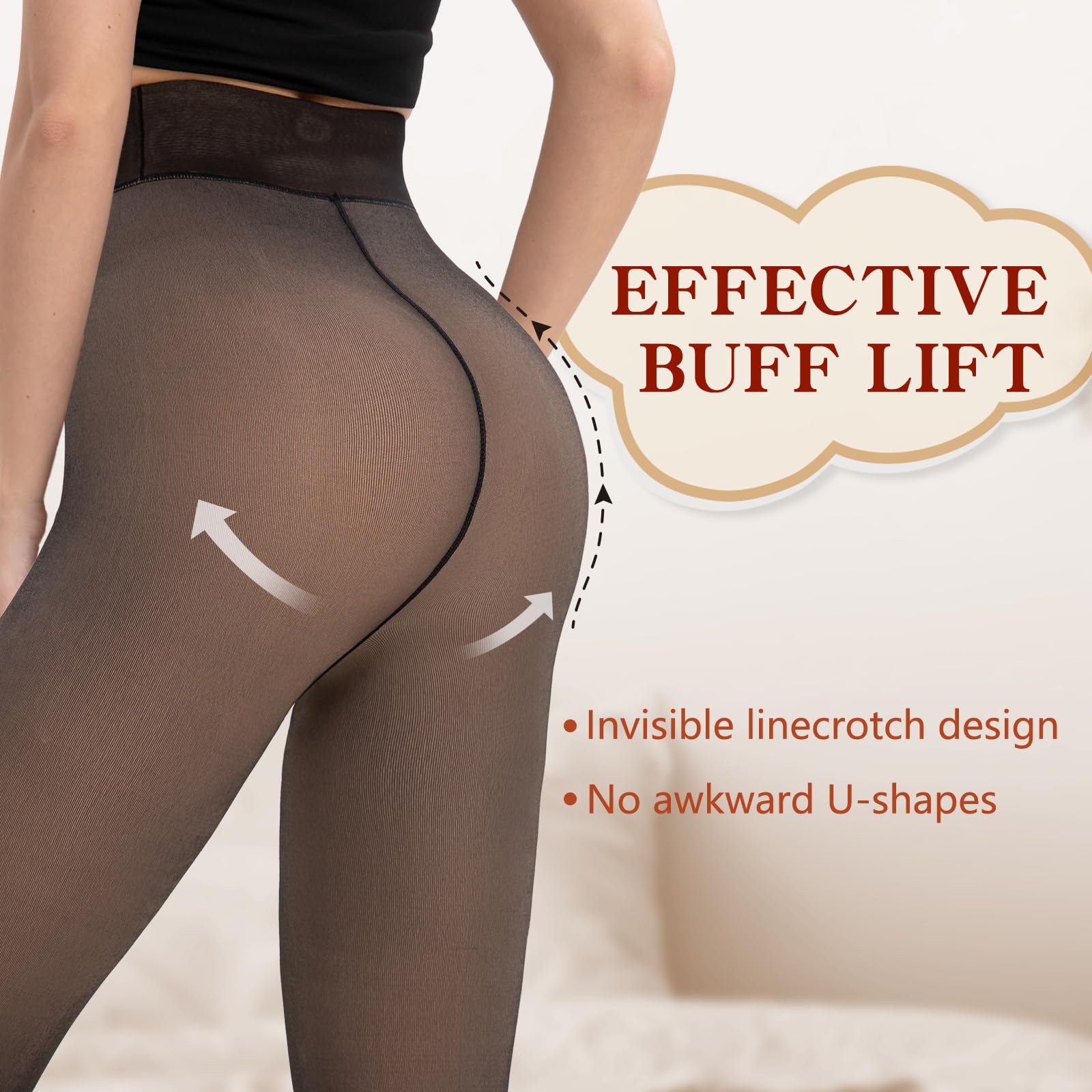 HONGTEYA Fleece Lined Tights Women Winter Thermal Leggings Pantyhose Fake Translucent Thick Warm Sheer Tights (US, Alpha, Small, Regular, Regular, Fake Translucent Black)