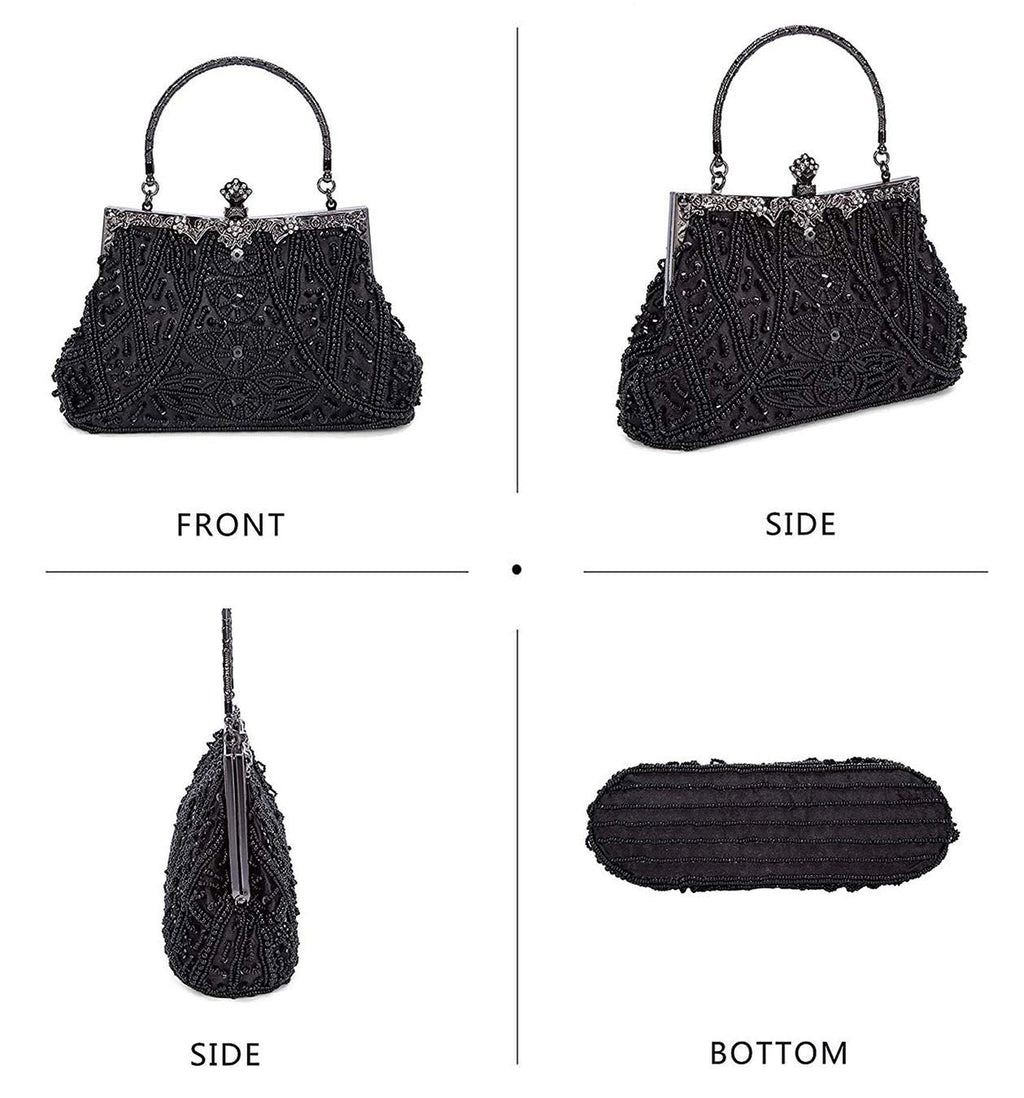 Selighting 1920s Vintage Beaded Clutch Evening Bags for Women Formal Bridal Wedding Purse Prom Cocktail Party Handbags Black Handbags