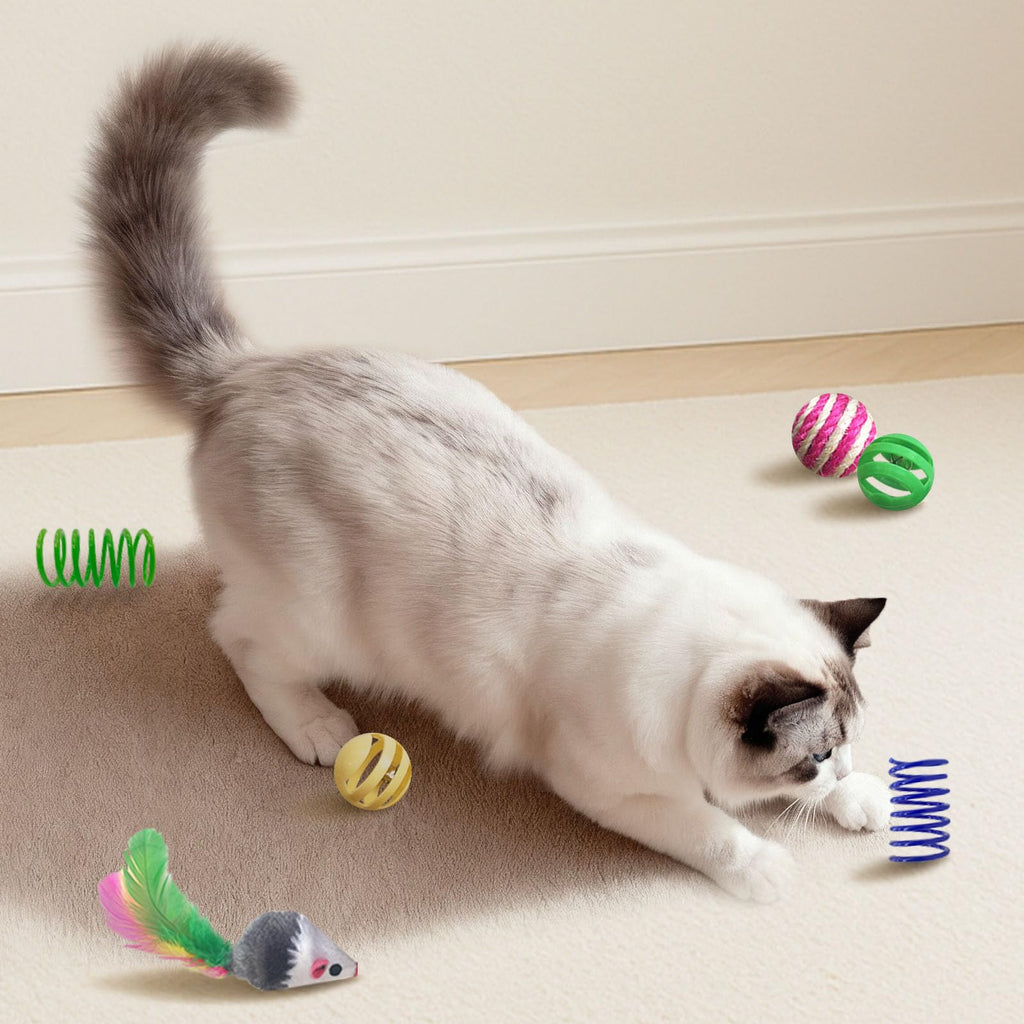 YULOYI Cat Toys for Indoor Cats, 34 Packs Interactive Cat Toy Set with Colorful Springs Toys, Mouse Toy, Catnip Ropes, Balls, Bells, and Sisal Ball for Kittens