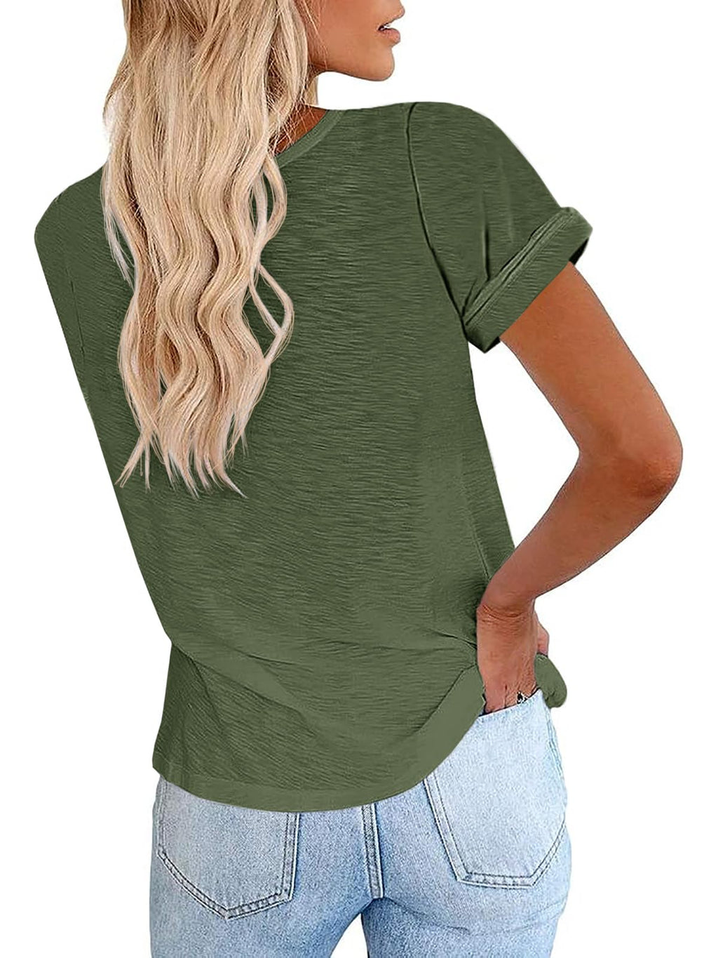Cicy Bell Women's Short Sleeve Shirts Crewneck Loose Casual Summer Basic Tees Tops Green