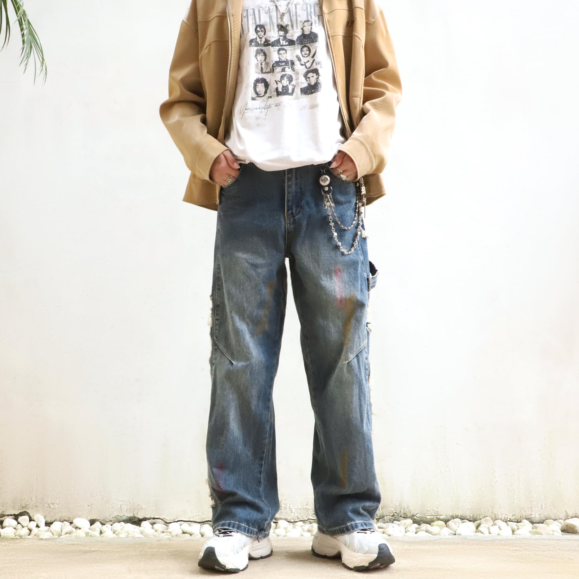 KODEIPLAY Barrel Baggy Jeans for Men y2k Mens Jeans Relaxed Fit Hip Hop High Waisted Long Trousers Loose Wide Leg Denim Pants