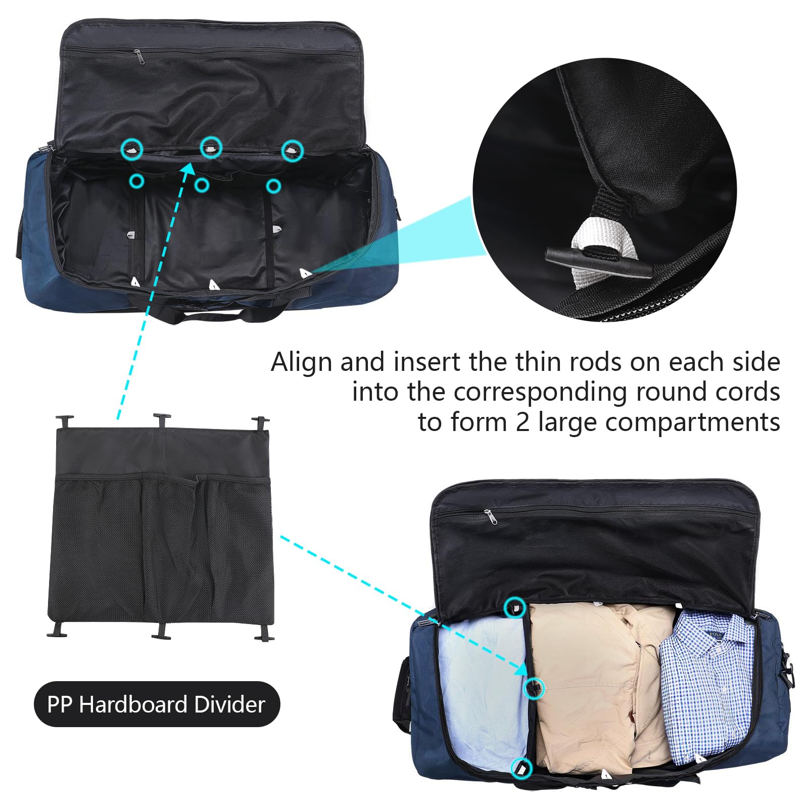 Vrtisa 110L Expandable to 140L 32” Foldable Oxford Soft-Sided Rolling Duffle Bag with 2 Heavy-Duty Wheels,2 Large Compartments,Adjustable Shoulder Strap and Attached Organizer Pouch,Navy Blue