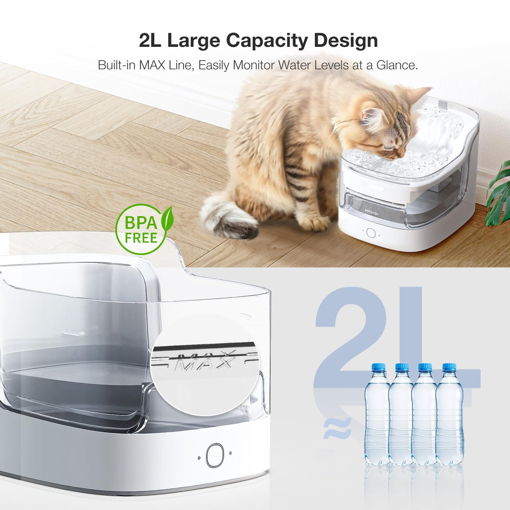 PETGUGU Cat Water Fountain for Drinking, 8-Layer cat Fountain Filter, Ultra-Quiet Pet Fountain for Dogs and Cats 2.4G WiFi(PF1L Marble)