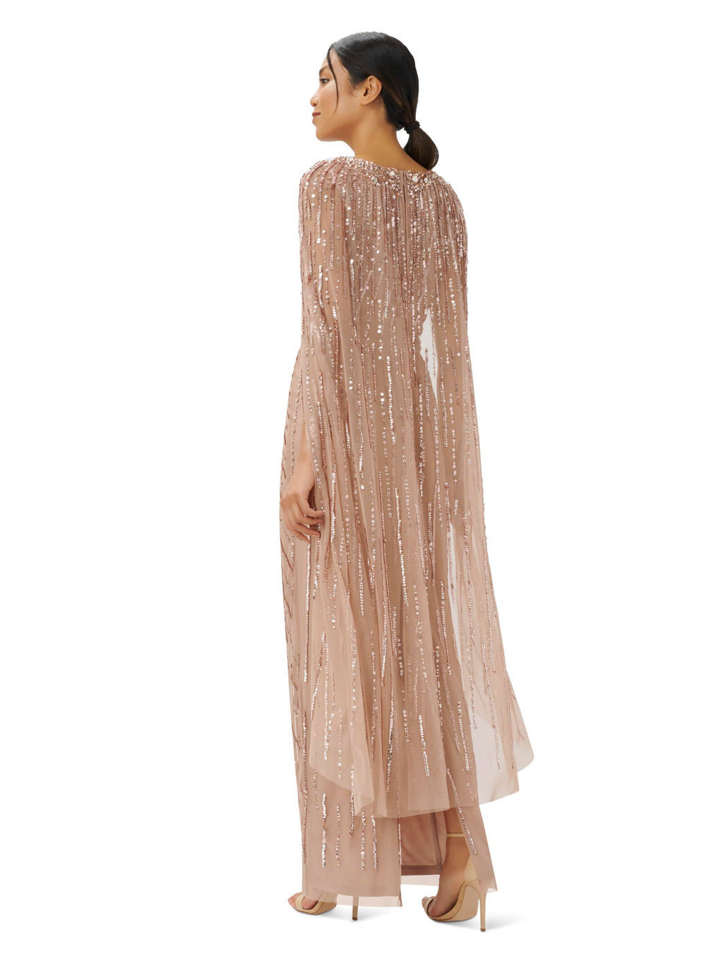 Adrianna Papell Women's Beaded Cape Long Dress | Floor Length Embellished Gown with Fitted Bodice & Long Dramatic Cape