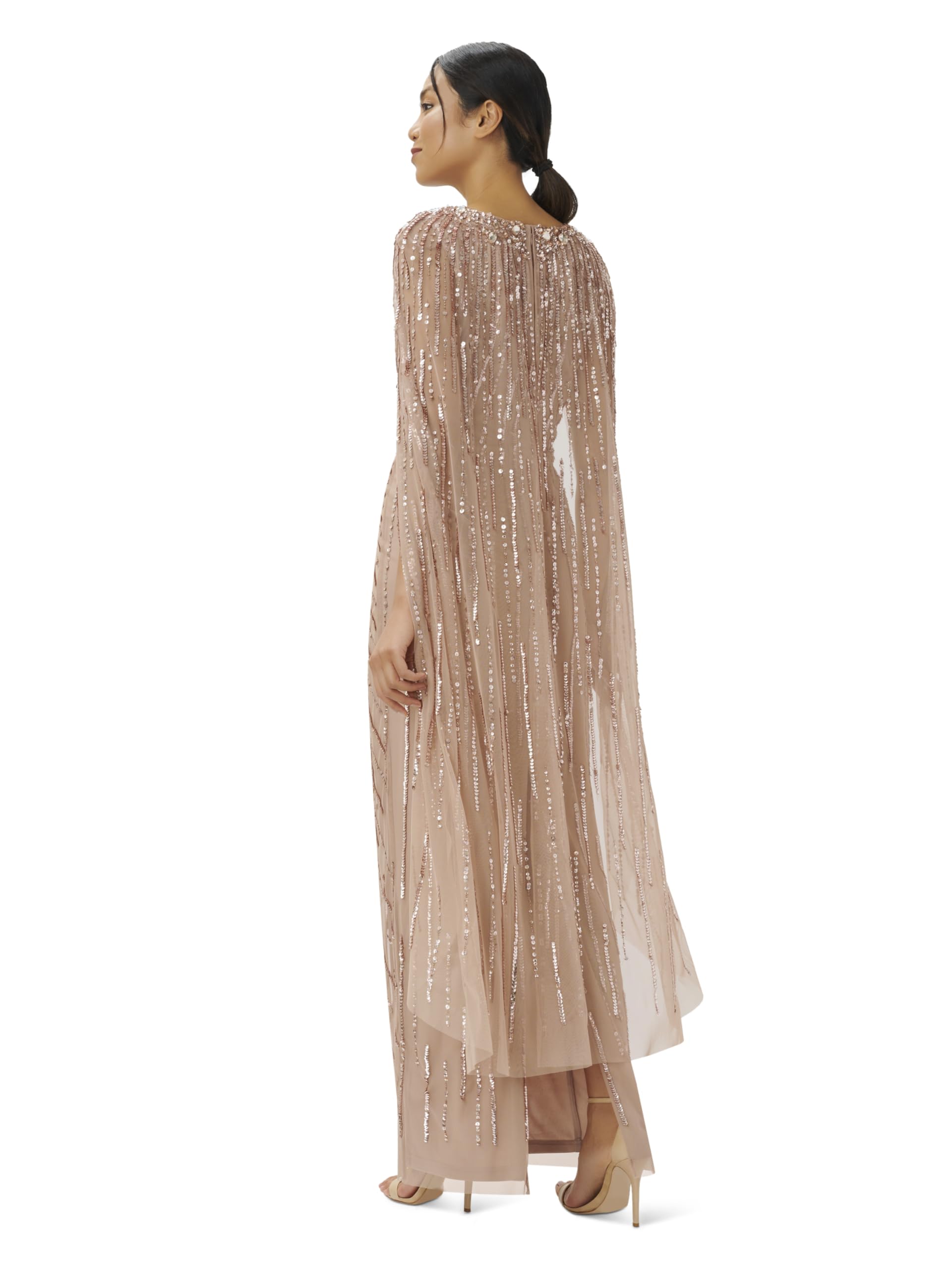 Adrianna Papell Women's Beaded Cape Long Dress | Floor Length Embellished Gown with Fitted Bodice & Long Dramatic Cape