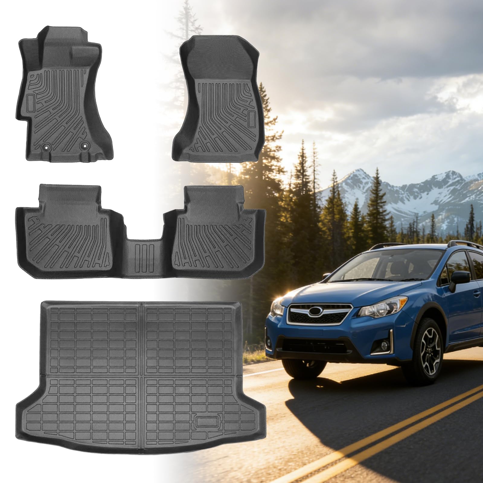Floor Mats for Subaru Crosstrek 2013-2016-2017, for Subaru Impreza 2012-2016, Front Rear Mats & Cargo Mat, TPE Anti-Slip Waterproof Summer Winter Floor Liners Crosstrek Floor Mats Accessories