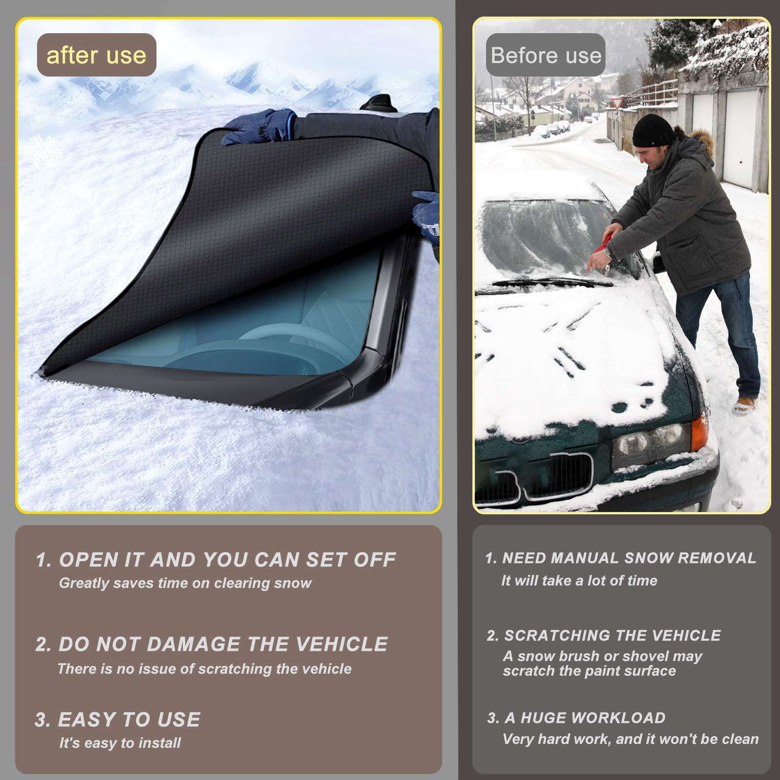 Car Windshield Cover for Ice and Snow - Universal Windshield Snow Cover with Side Window and Rearview Mirror Protector, Durable Magnetic Winter Frost Hail Guard, Suitable for Most Cars,SUV,Truck