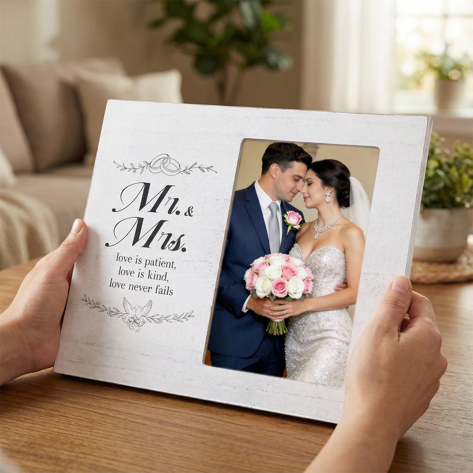 Mr & Mrs Wedding Picture Frames for 4x6inch Photo, Wedding Gifts for Couples 2026 to Celebrate Marriage Photo Frames Gifts for Newlyweds, Personalized Bridal Shower Couples Keepsake Tabletop Home Wall Decor
