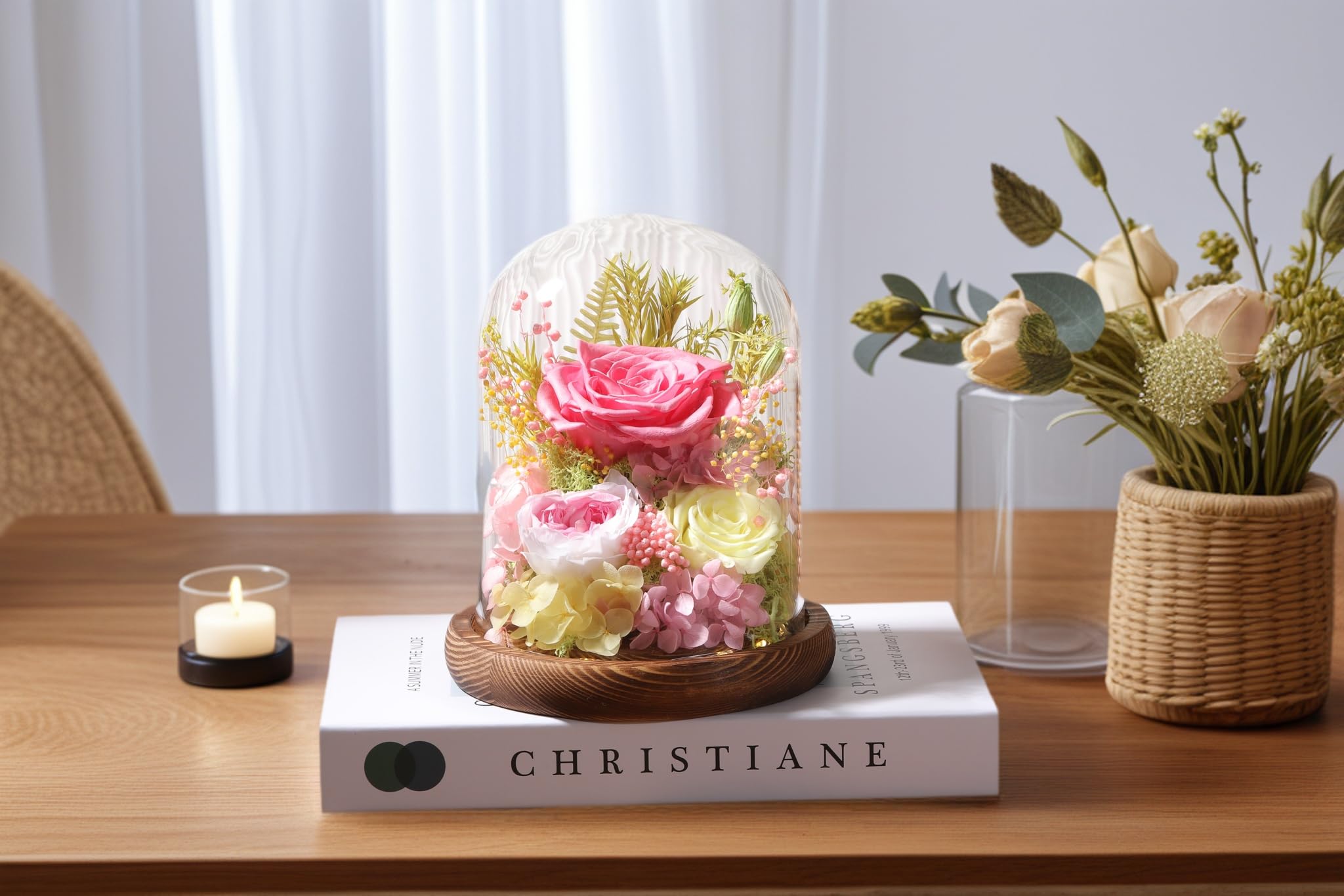 LOVENFOLD Flowers for Delivery Preserved Flowers Pink Roses with LED Light in a Glass Dome,Long Lasting Forever Flowers Birthday Gifts for Women Daughter Mom Wife Friend（Pink Rose）