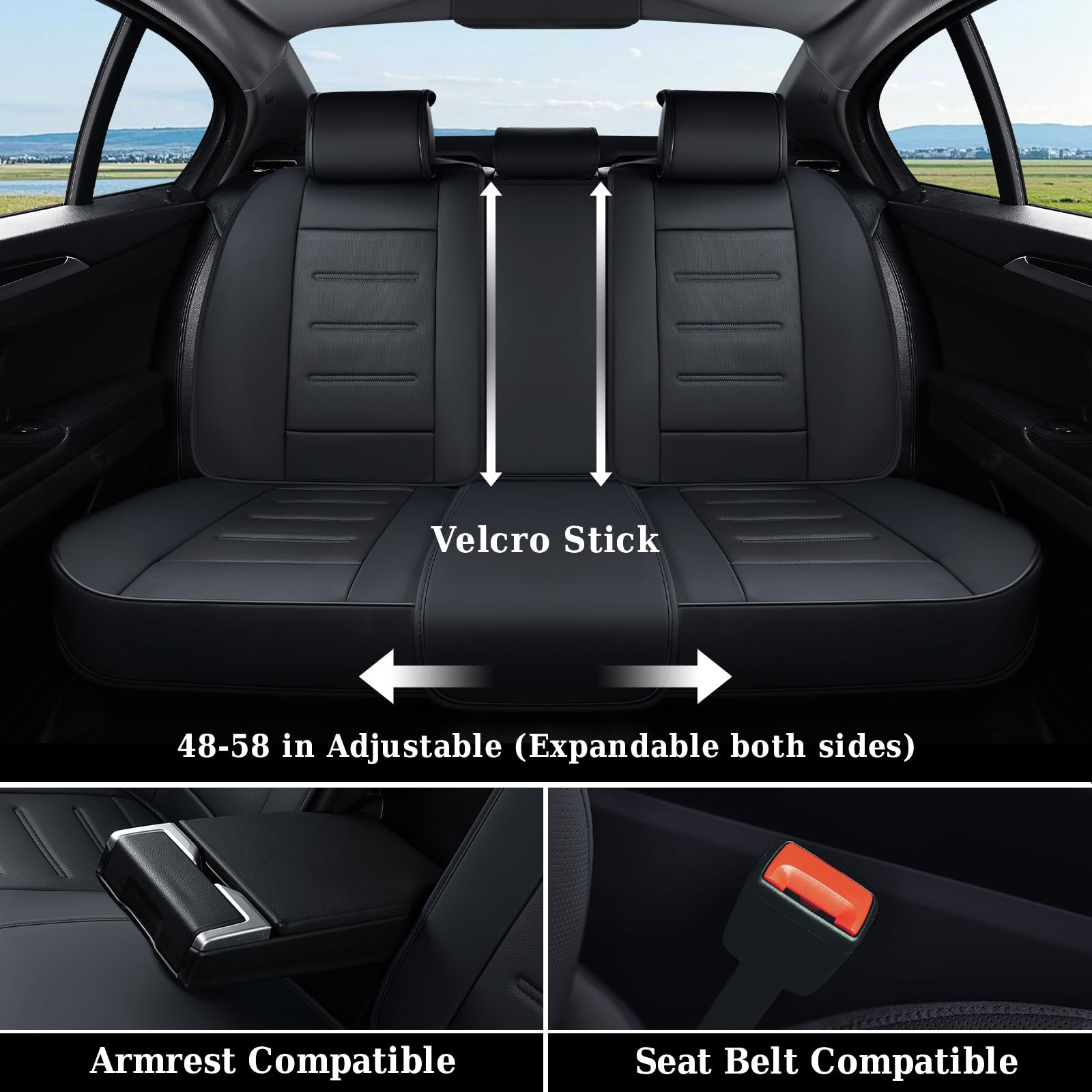 Coverado Car Seat Covers, Front Covers for Cars, Car Seat Cover Front Seats, Car Seat Protector Waterproof, Leather Car Seat Cushion, Universal Interior Covers Seat Protectors for Most Cars Black