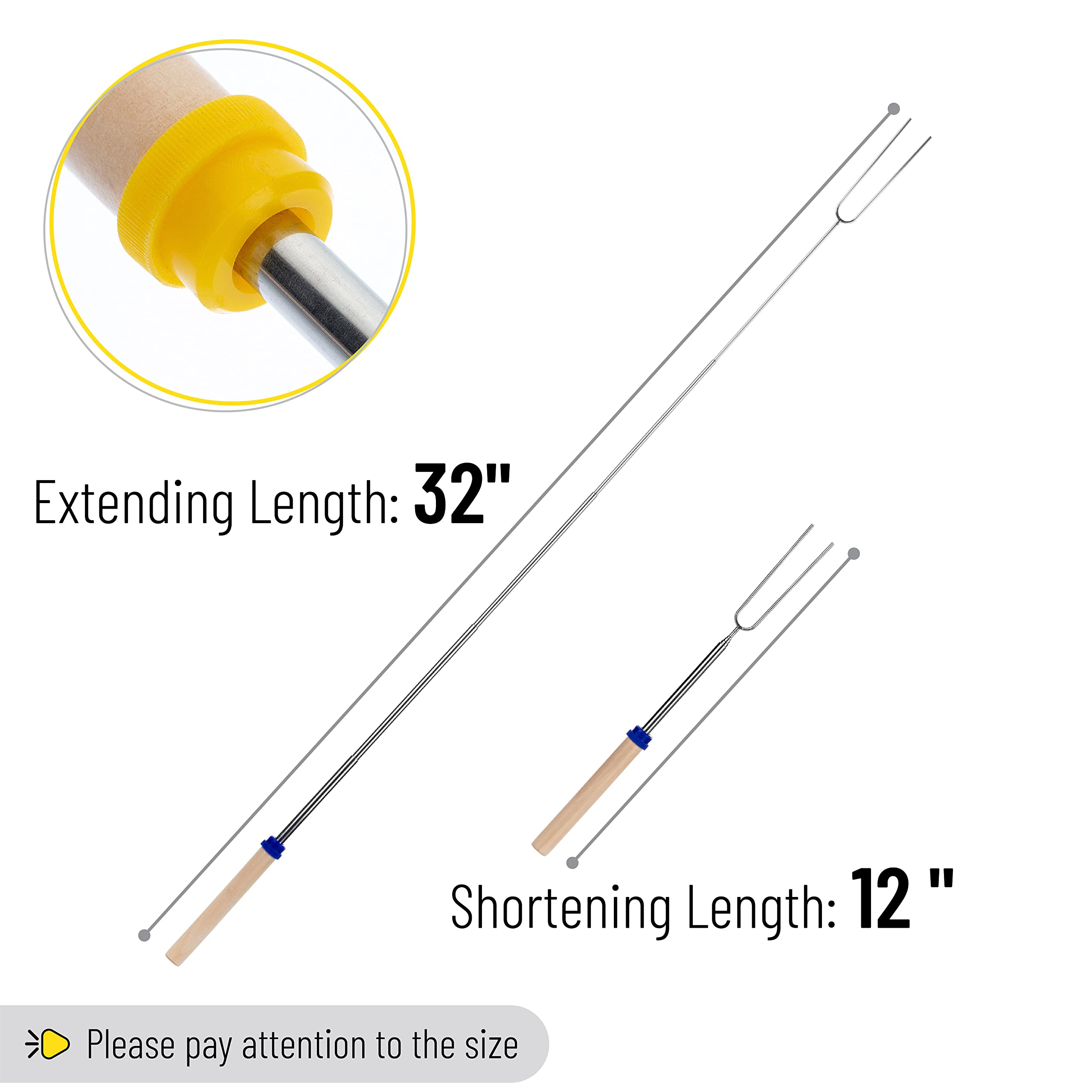 UNCO- Extendable Stainless Steel Roasting Sticks, 5 Pack, 32" - For S'mores, Hot Dogs, Campfires and Fire Pits