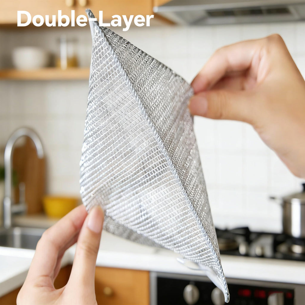 Hoowkawen Steel Wire Dishcloths,Double-Layer Non-Scratch Steel Wire Cleaning Cloth for Cookware,Sinks,Stove Tops, Dishes (10PCS)