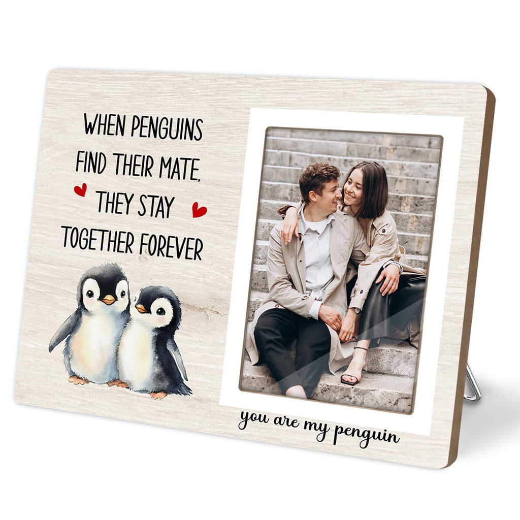 Penguin Photo Frame Gift, Engagement Picture Frame, Wedding Gifts for Couple, Valentine's Gift for Him Her, Anniversary Couple, fits 4x6 Photo, When Penguins Find Their Mate They Stay Together Forever