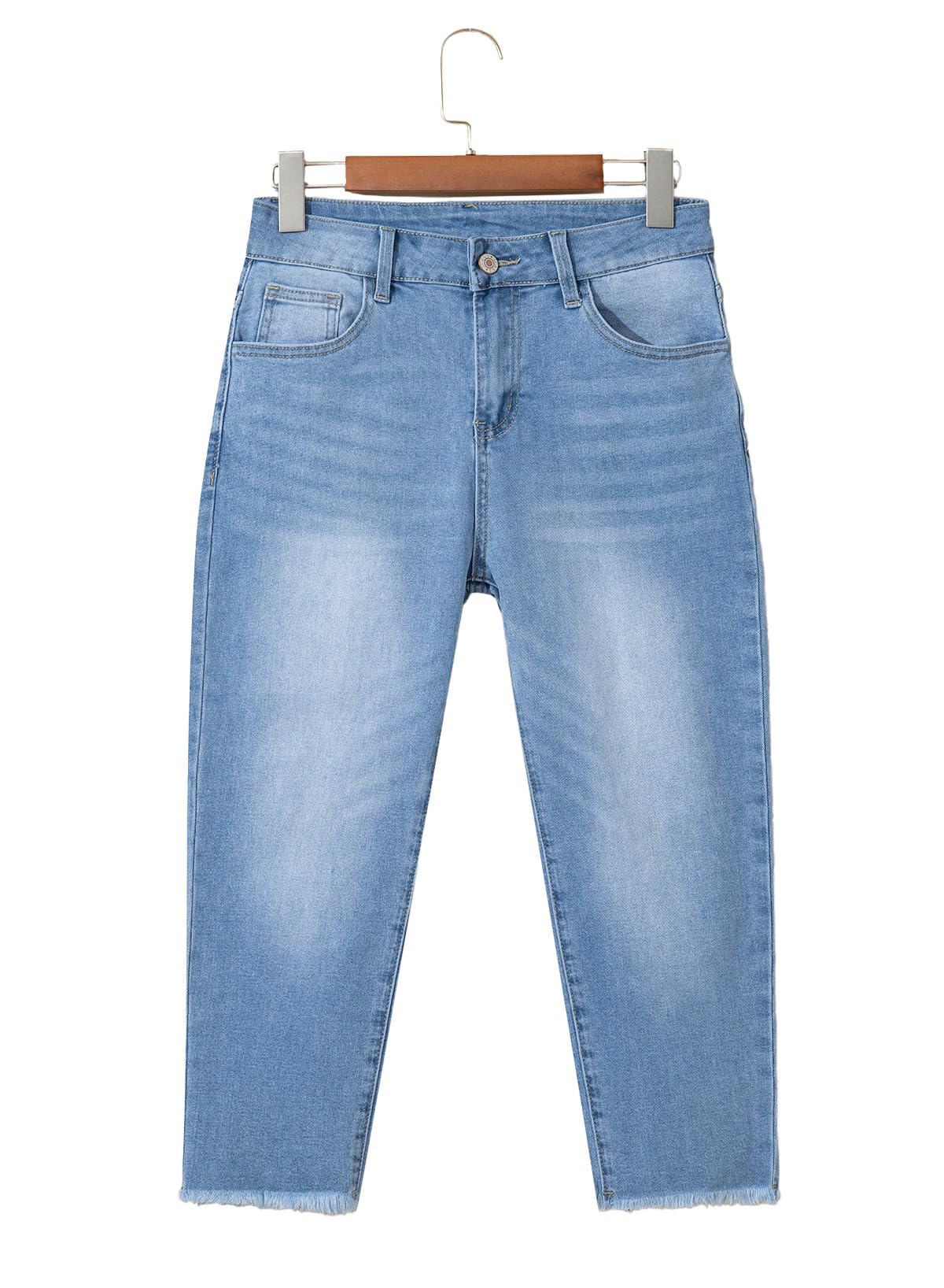 Sidefeel Women's Capri Jeans Trendy 2025 High Waisted Spring Outfit Denim Capri Pants Sky Blue Size 14