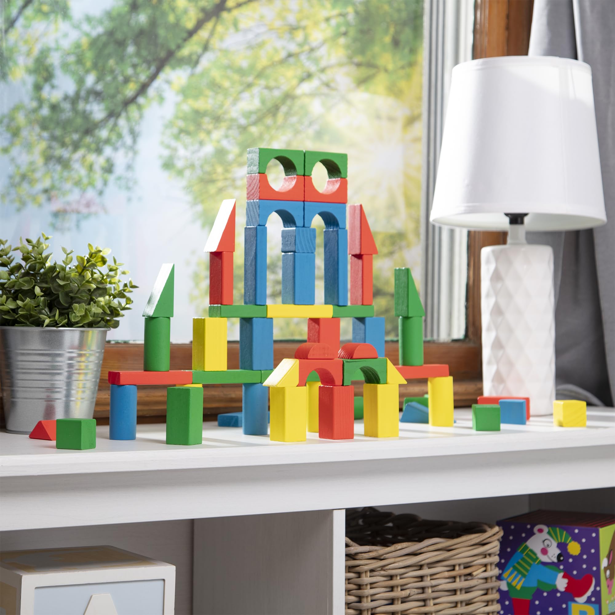 Melissa & Doug Wooden Building Blocks, 100-Piece Set of Sorting & Stacking Toys in 4 Colors and 9 Shapes, Classic Toddler Toys for Girls & Boys Ages 2+ - FSC Certified