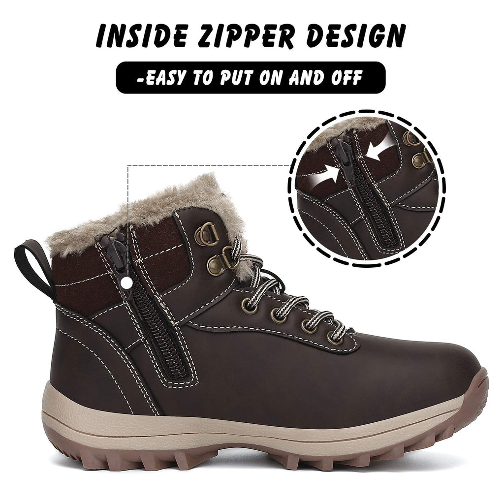 Mishansha Boy's Girl's Winter Snow Boots Waterproof Kids Hiking Boots Cold Weather Outdoor Fur Lined Warm Walking Boot Shoes Dark Brown 7.5 Toddler