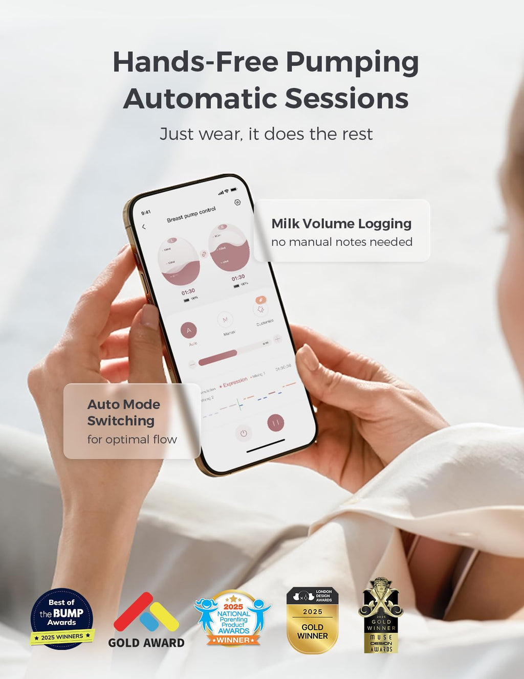 Momcozy Air 1 Ultra-Slim Breast Pump, Hands-Free Wearable Pump with Wireless Charging Case & App Control with Auto Mode & Full-Milk Alert, Industry-First Transparent Top for Easy Nipple Alignment