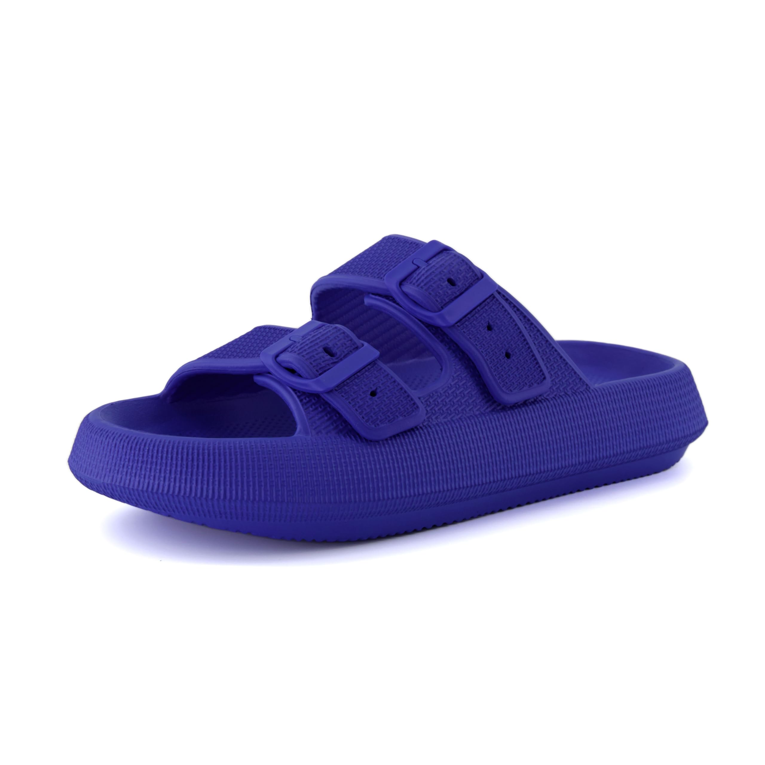 CUSHIONAIRE Fame Pillow Recovery Sandals for Women, Adjustable Double Buckle Waterproof EVA Cloud Slides for Women, BRIGHT BLUE 7