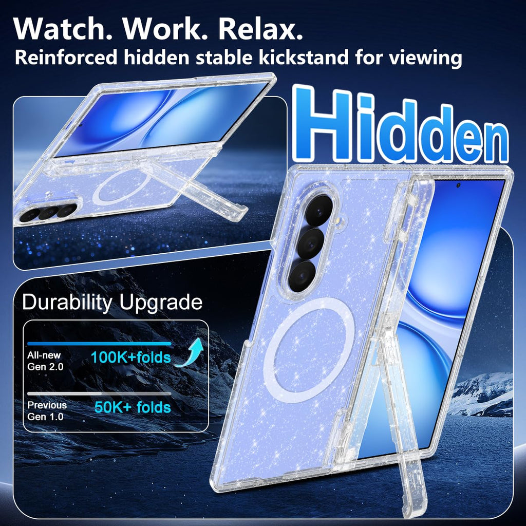 Shecaset for Galaxy Z Fold 8 Ultra Case,[Compatible with MagSafe][Built-in Screen Protector][Kickstand],Hard PC Hinge Protection Slim Fit Shockproof Case for Samsung Galaxy Z Fold 8 Ultra,All Glitter