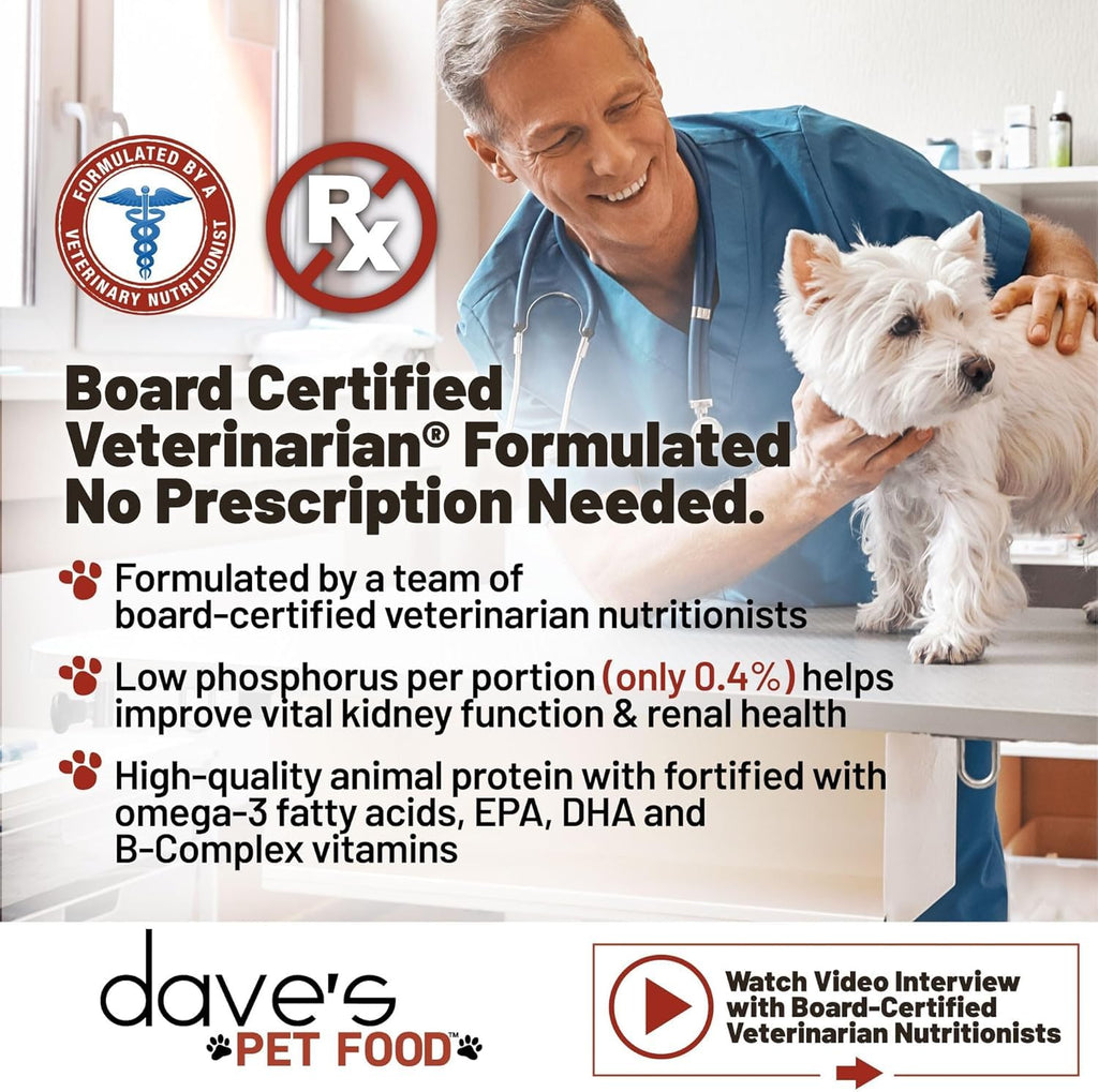 Dave’s Pet Food Kidney Support for Dogs with Renal Support (Chicken Formula Crumble) Non-Prescription Low Phosphorus Restricted Diet Dog Food, Added Vitamins Minerals & Taurine, Vet Formulated (13 oz)