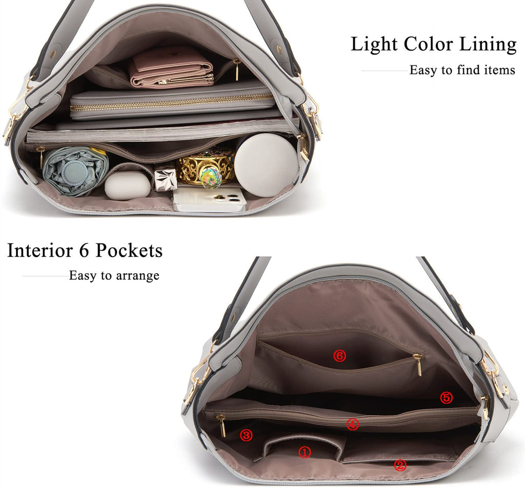 Large Crossbody Bags Ladies Shoulder Handbags Purse and Wallet Set for Women Hobo Purses Grey