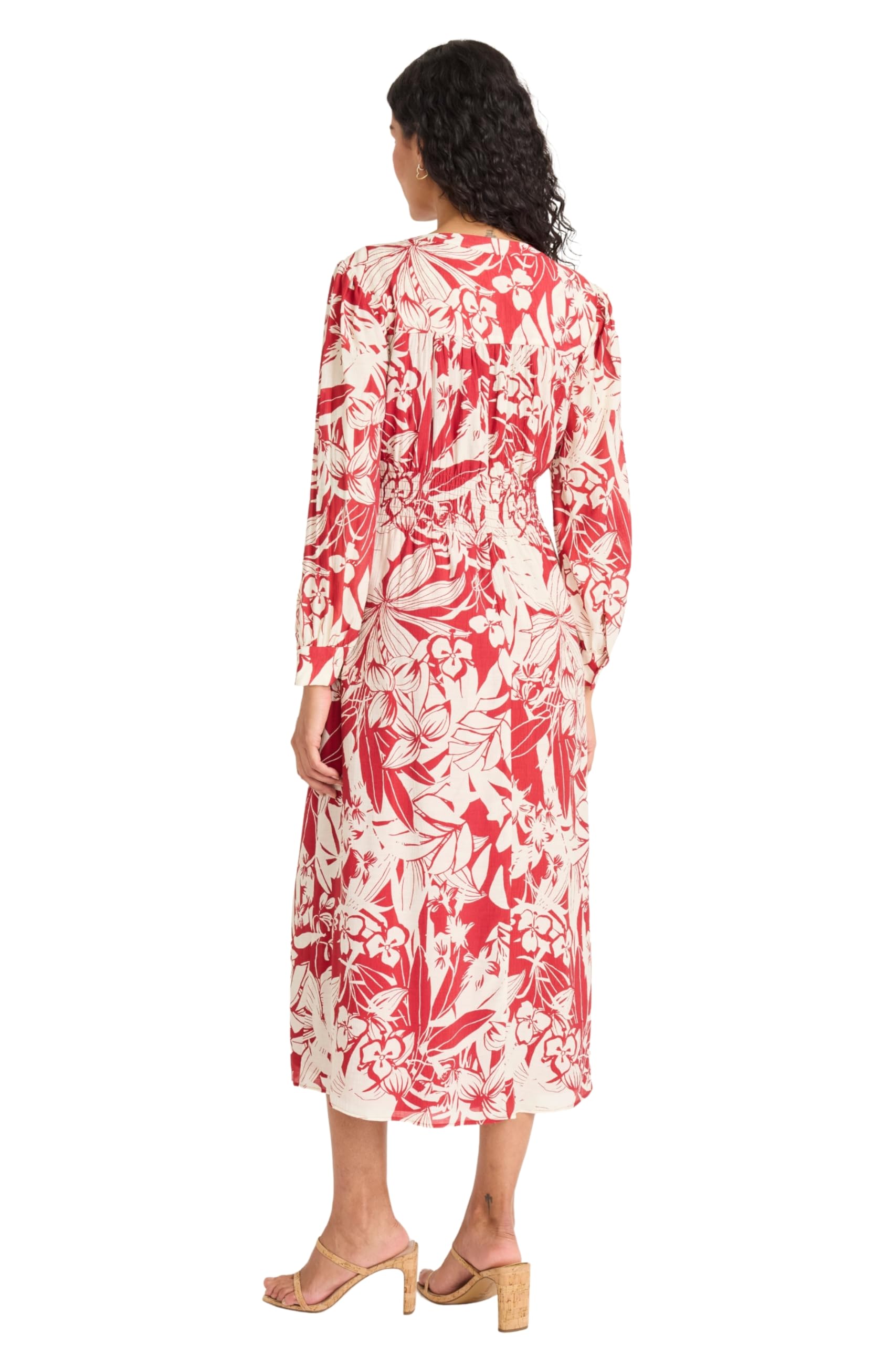 Maggy London - Women's Tropical Floral V-Neck Long Sleeve Midi Dress with Pockets for Wedding Guest & Spring Events - X-Small