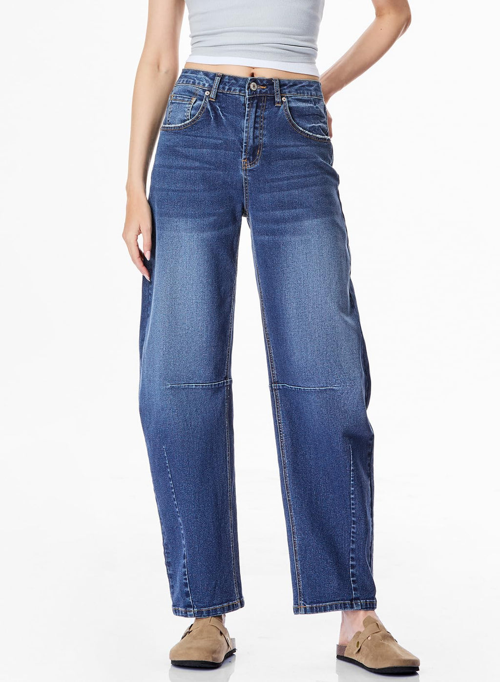 Sidefeel Women's Barrel Jeans Wide Leg Vintage Mid Rise Y2k Baggy Boyfriend Denim Pants Size 8 Blue