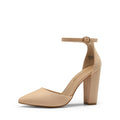 DREAM PAIRS Women's Coco High Heels Chunky Block Pumps Pointed Closed Toe Ankle Strap Dress Shoes,Size 10,Nude/Suede,Coco
