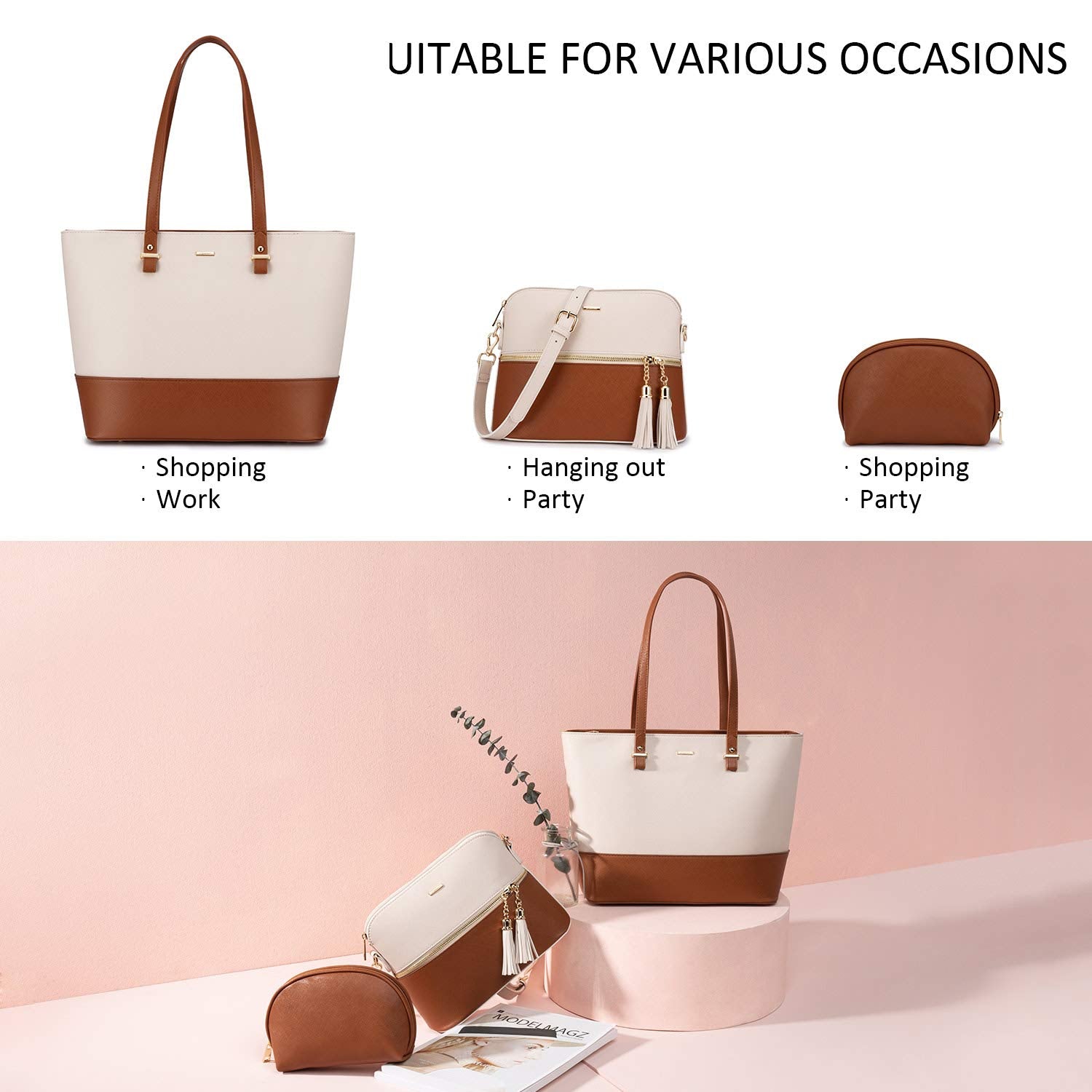 Handbags for Women Shoulder Bags Tote Satchel Hobo 3pcs Purse Set