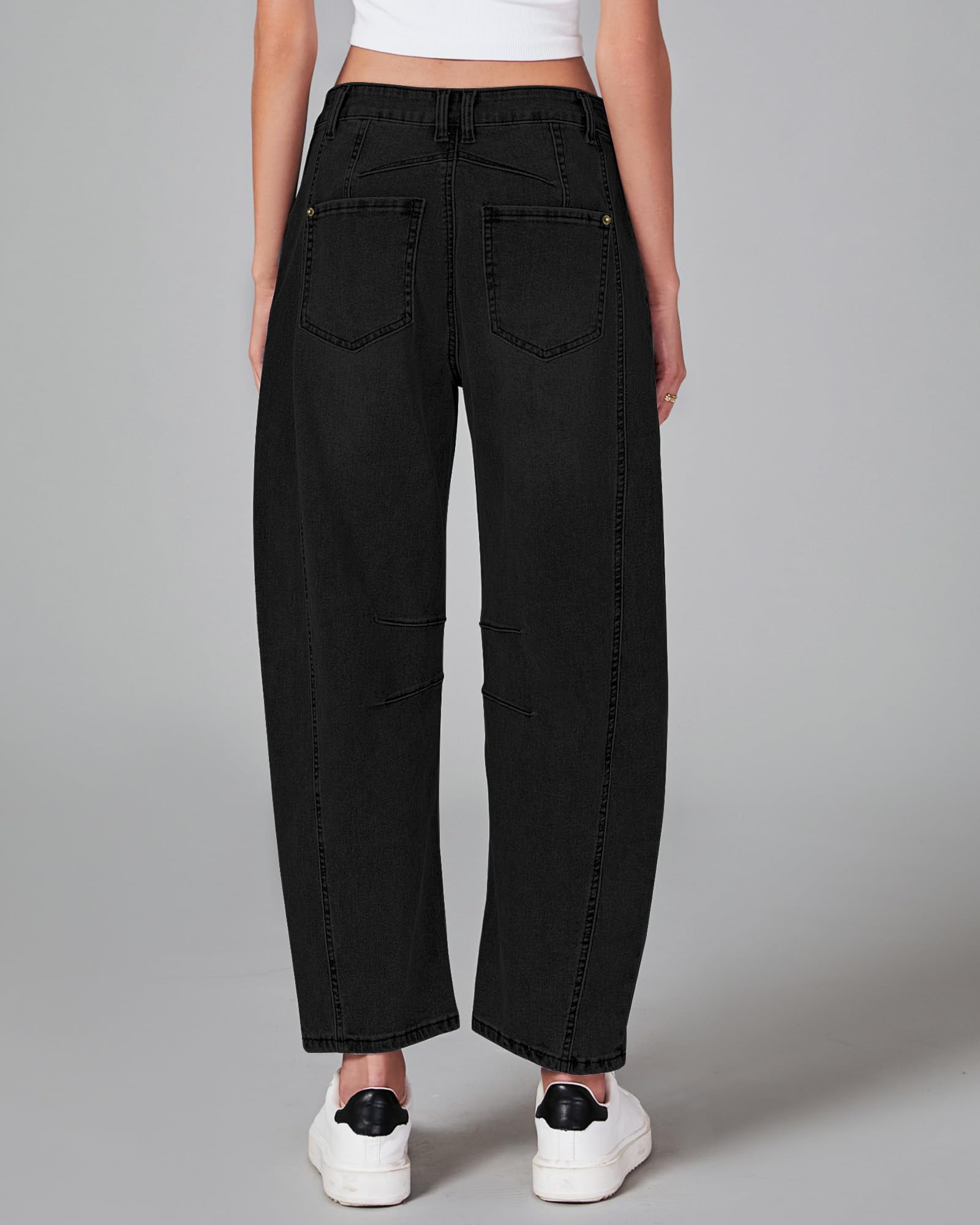 GRAPENT Barrel Jeans for Women Balloon Wide Leg Cropped Trendy Jeans Boyfriend High Waisted Jean Pants Casual Stretchy Summer Denim Trousers Color True Black X-Large Plus Size 16 to 18