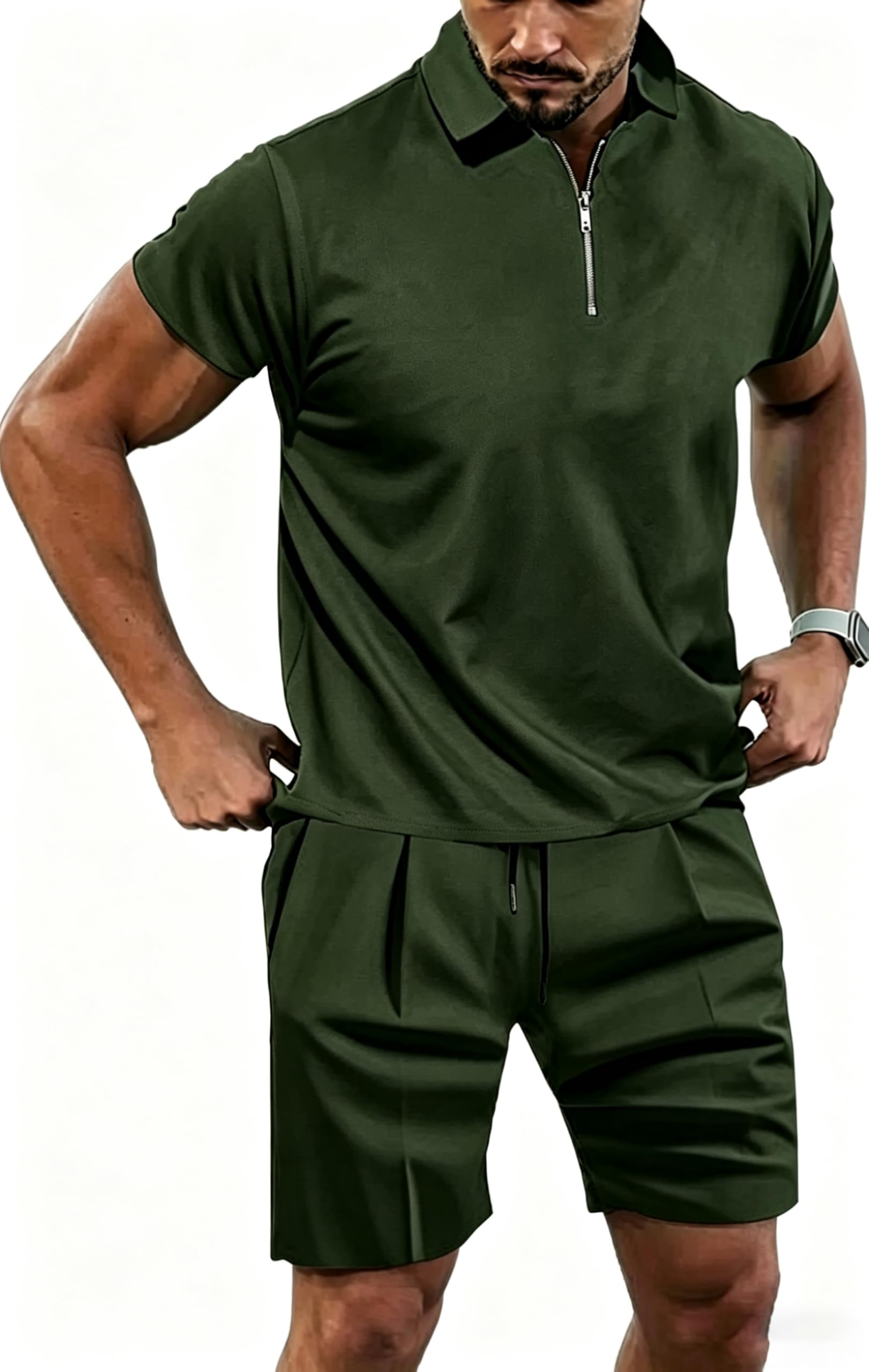 BORBOON Men's Tracksuit 2 Piece Quarter Zip Sweatsuit Sets Short Sleeve Golf Polo Shirts Summer Shorts Loungewear