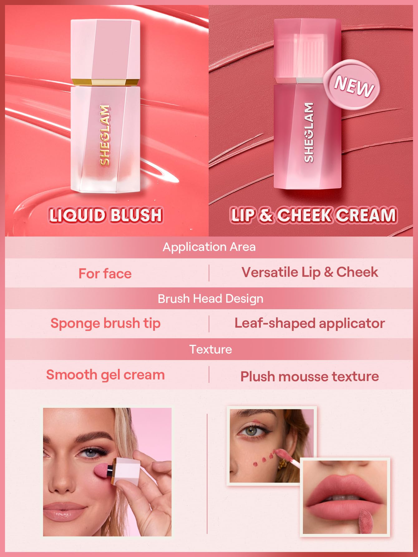 SHEGLAM Air Plush Lip & Cheek Cream Long-lasting Multi-Use Liquid Blush & Lip Stain-025 High Winds