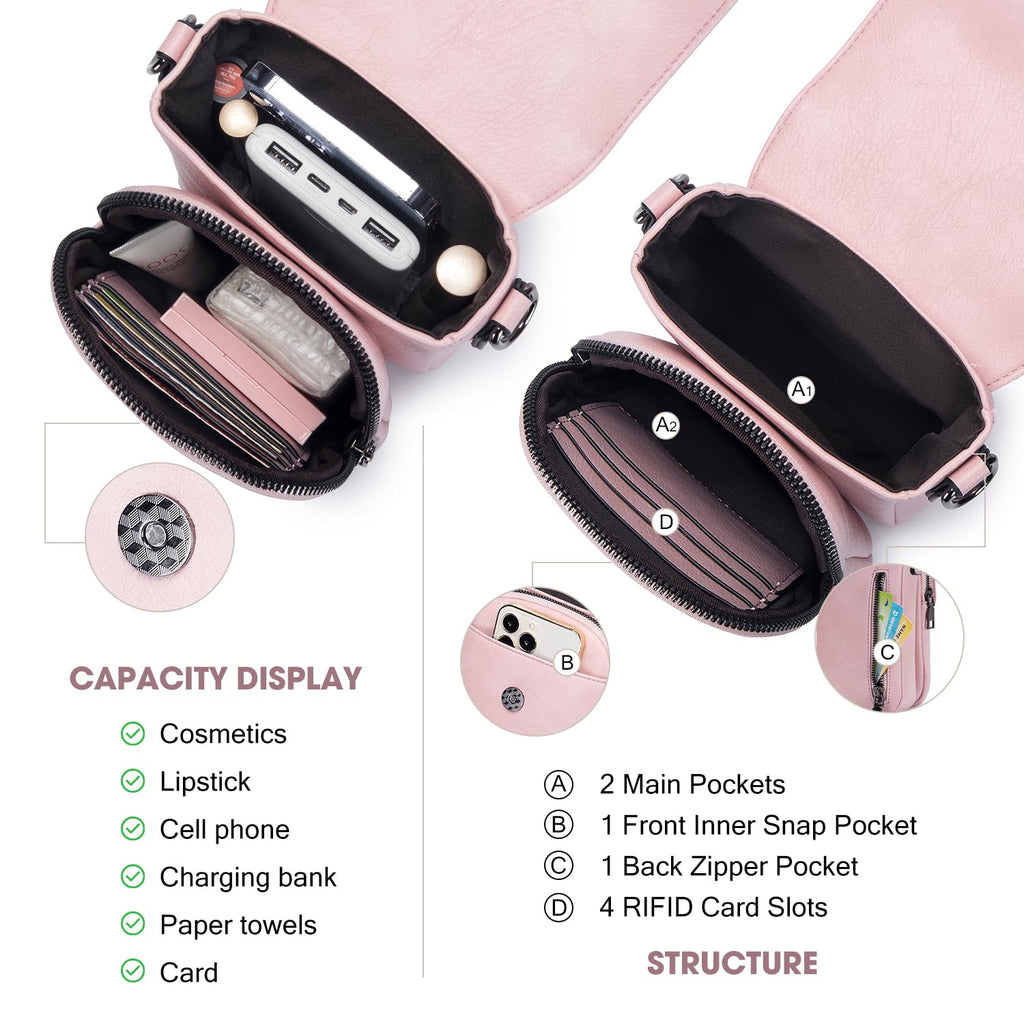 POIUGOYA Small Crossbody Bags for Women Trendy,Leather Triple Compartment Cell Phone Crossbody Wallet Purses with Card Slots