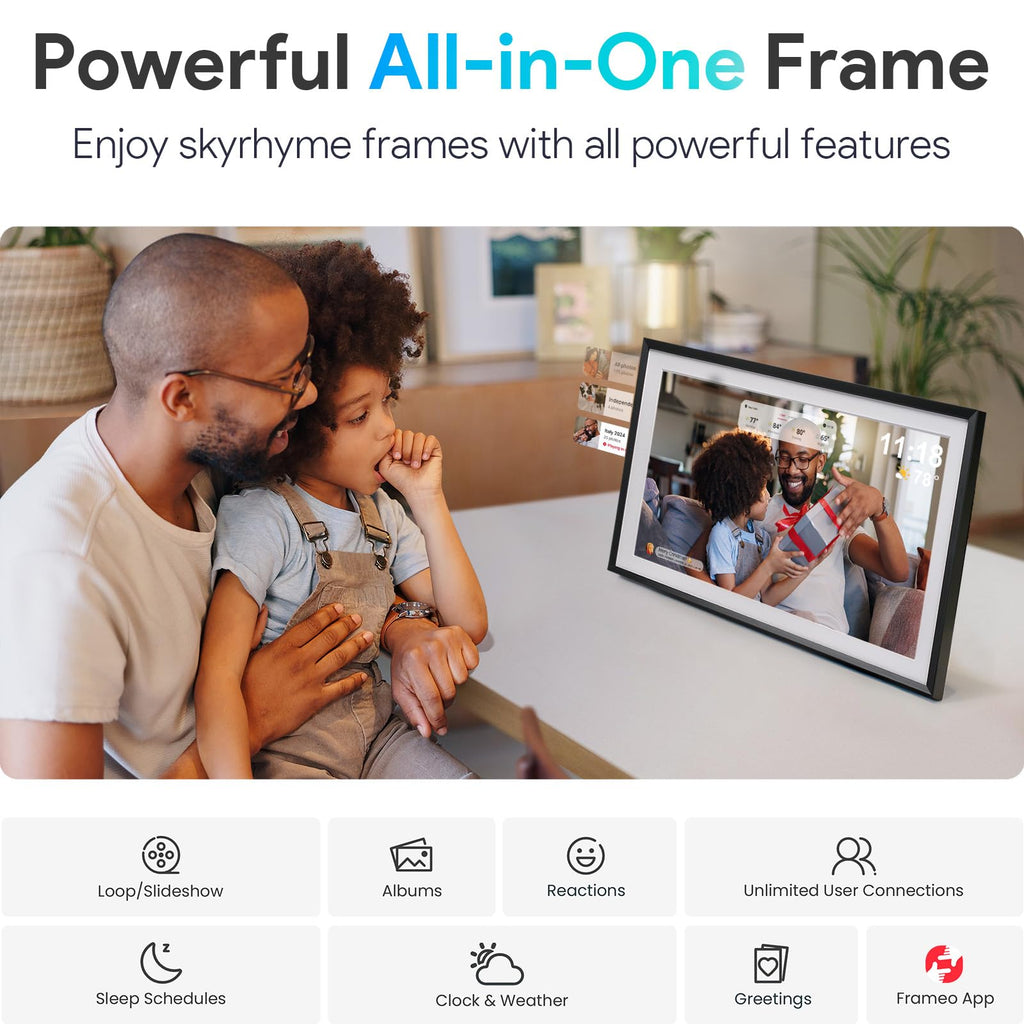 Skyrhyme 15.6'' Digital Picture Frame with 1920x1080 IPS Touch Screen, 32GB Frameo WiFi Digital Photo Frame, Share Photos/Videos and Send Best Wishes via Free App
