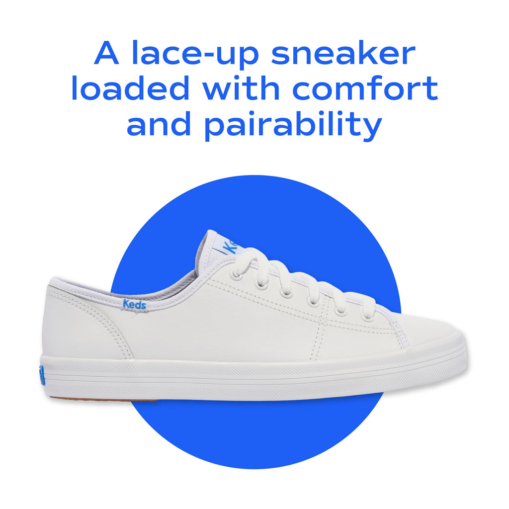 Keds Kickstart Lace Up, Sneaker Womens, White Canvas, 8 Medium
