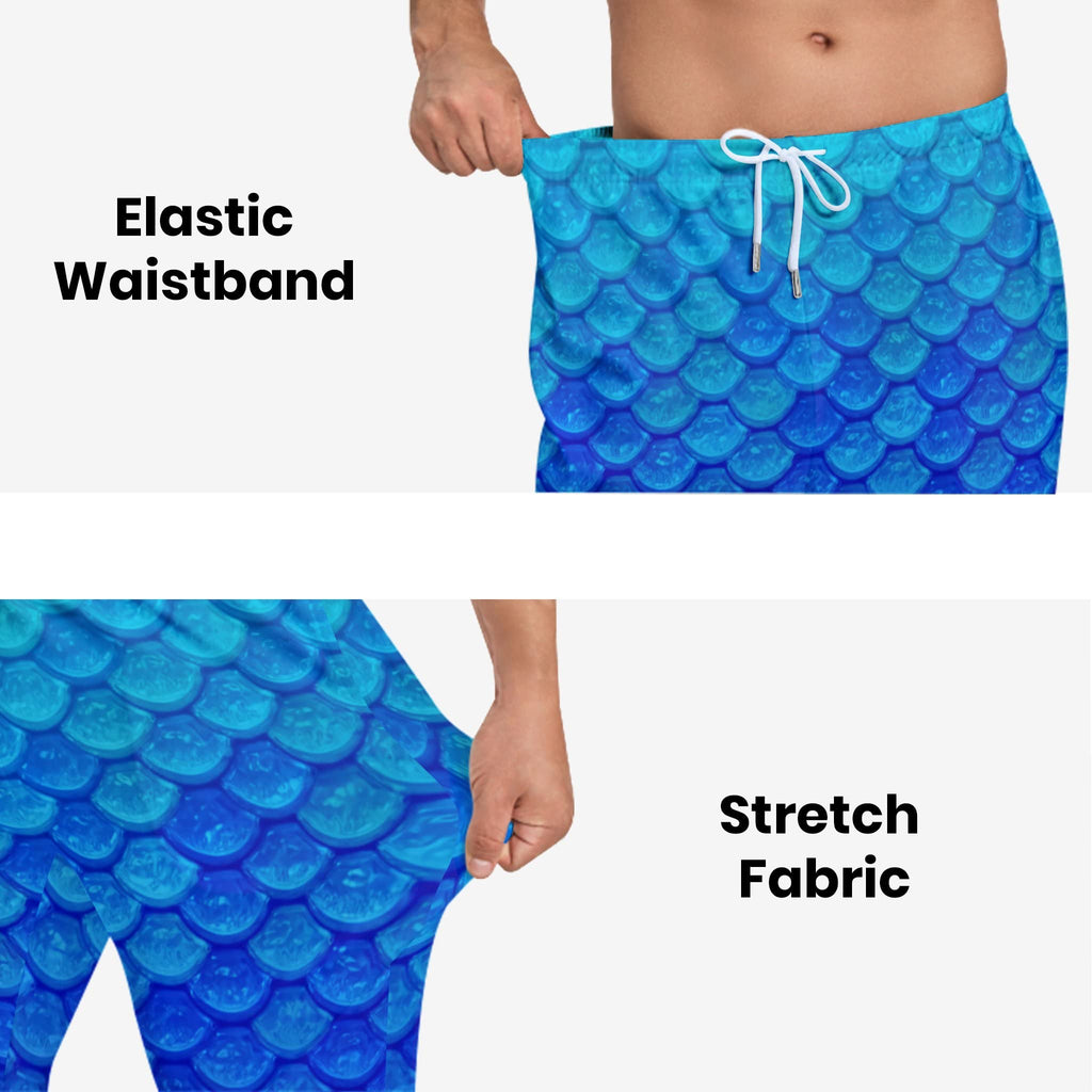 Men Fish Scales Pants Sweatpants Sea Joggers King Costumes Pant Sports Halloween Costume Outfits Performance Gifts Blue
