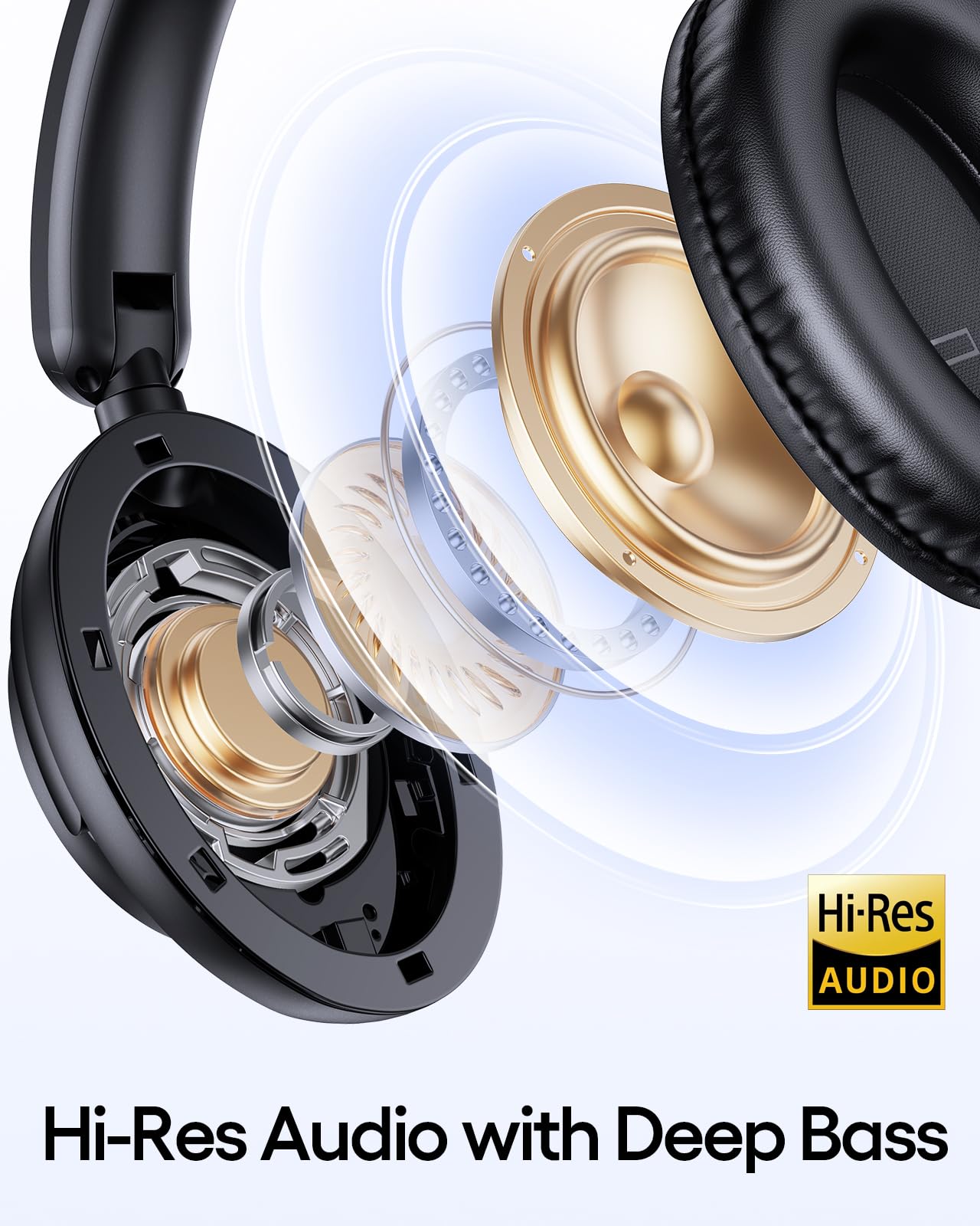 TAGRY Hybrid Active Noise Cancelling Bluetooth Headphones 100H Playtime Wireless Over Ear Headphone with Fast Charging Hi-Res Audio Headsets Comfort Earcups for Commute Travel Office Phone PC Black