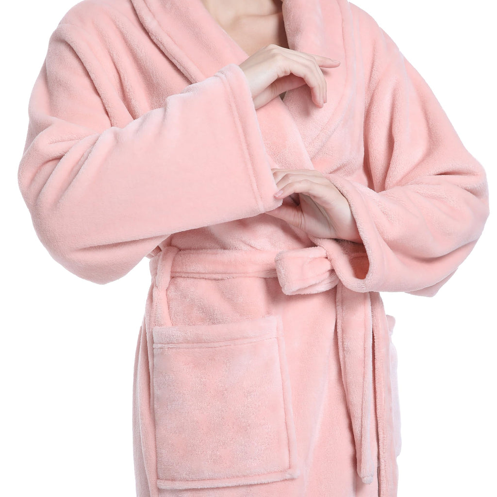 Eonkasp Plush Soft Robes for Women, Premium Fleece Womens Robe Cozy Warm Bathrobe, Light Pink, 2XL-3XL