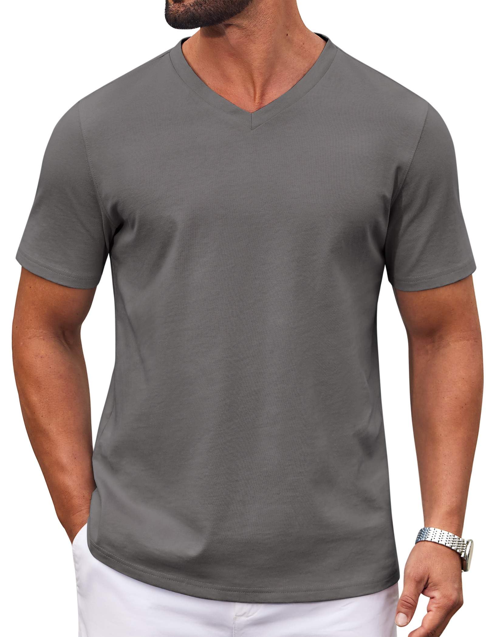 COOFANDY T Shirt for Men Short Sleeve T Shirts Plain Casual Classic Tee Tshirts Grey