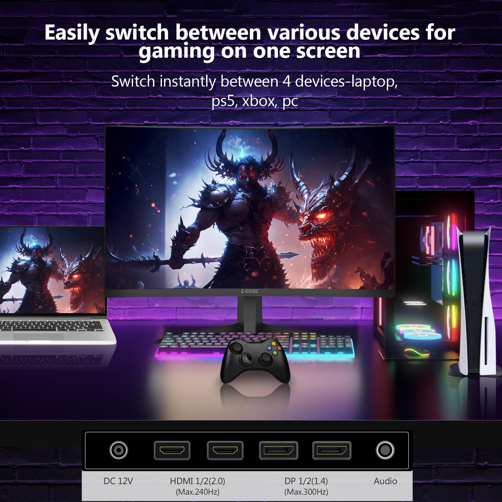 Z-Edge 27 inch Curved Gaming Monitor, FHD 1080P 300Hz 280Hz 240Hz Curved Monitor 1500R Computer Monitor, MPRT 1ms Monitor, 16.7M Colors, UG27S 2X DP 1.4 Ports and 2X HDMI 2.0 Ports