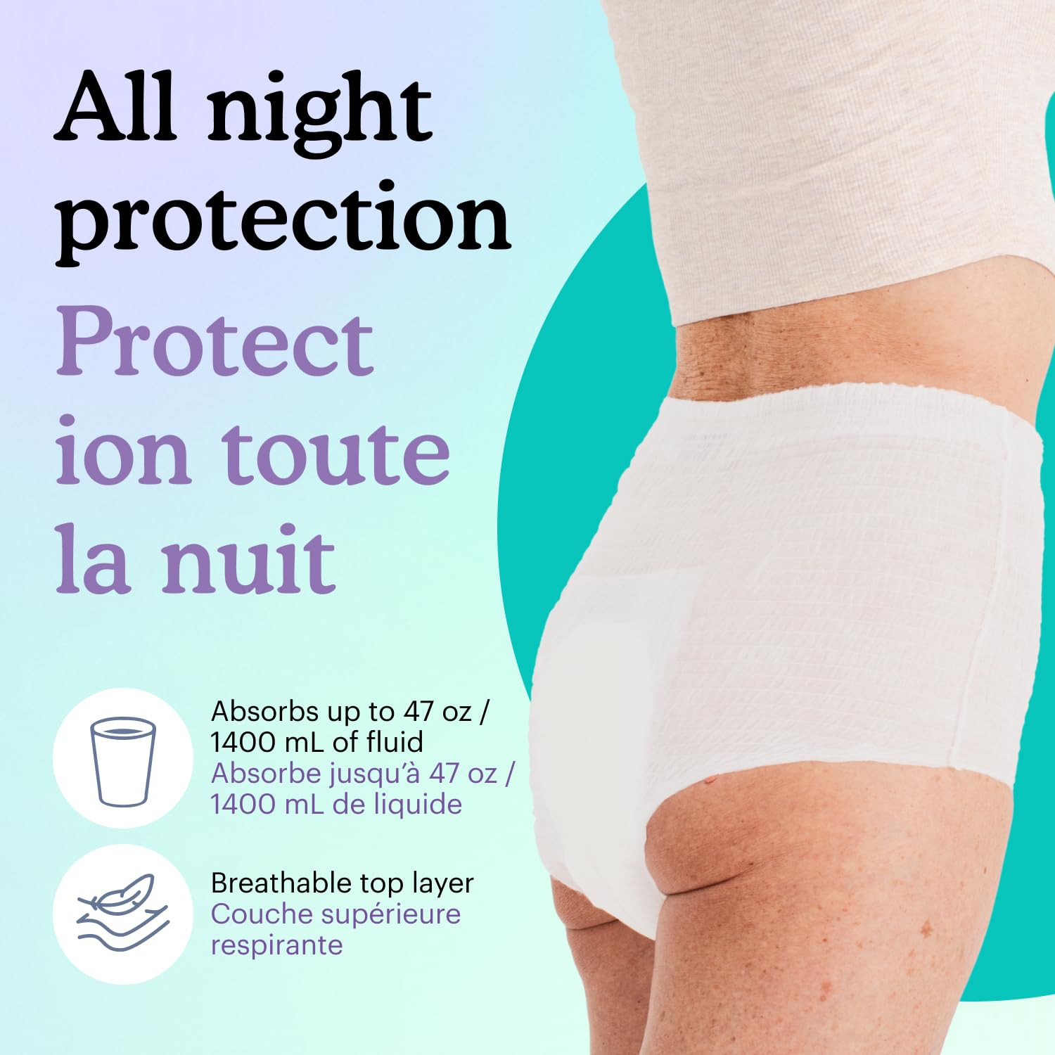 Because Overnight Absorbency Pull Ups - Adult Disposable Incontinence Underwear, Extra Absorbent Nighttime Briefs for Men and Women, White, Small/Medium, 20 Count