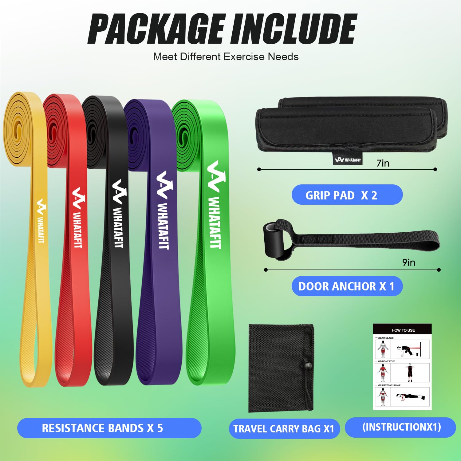 WHATAFIT Resistance Bands,Pull Up Assist Bands Set with Handles, Exercise & Workout Bands with Door Anchor for Men & Women – Home Fitness Equipment for Strength Training, Stretching