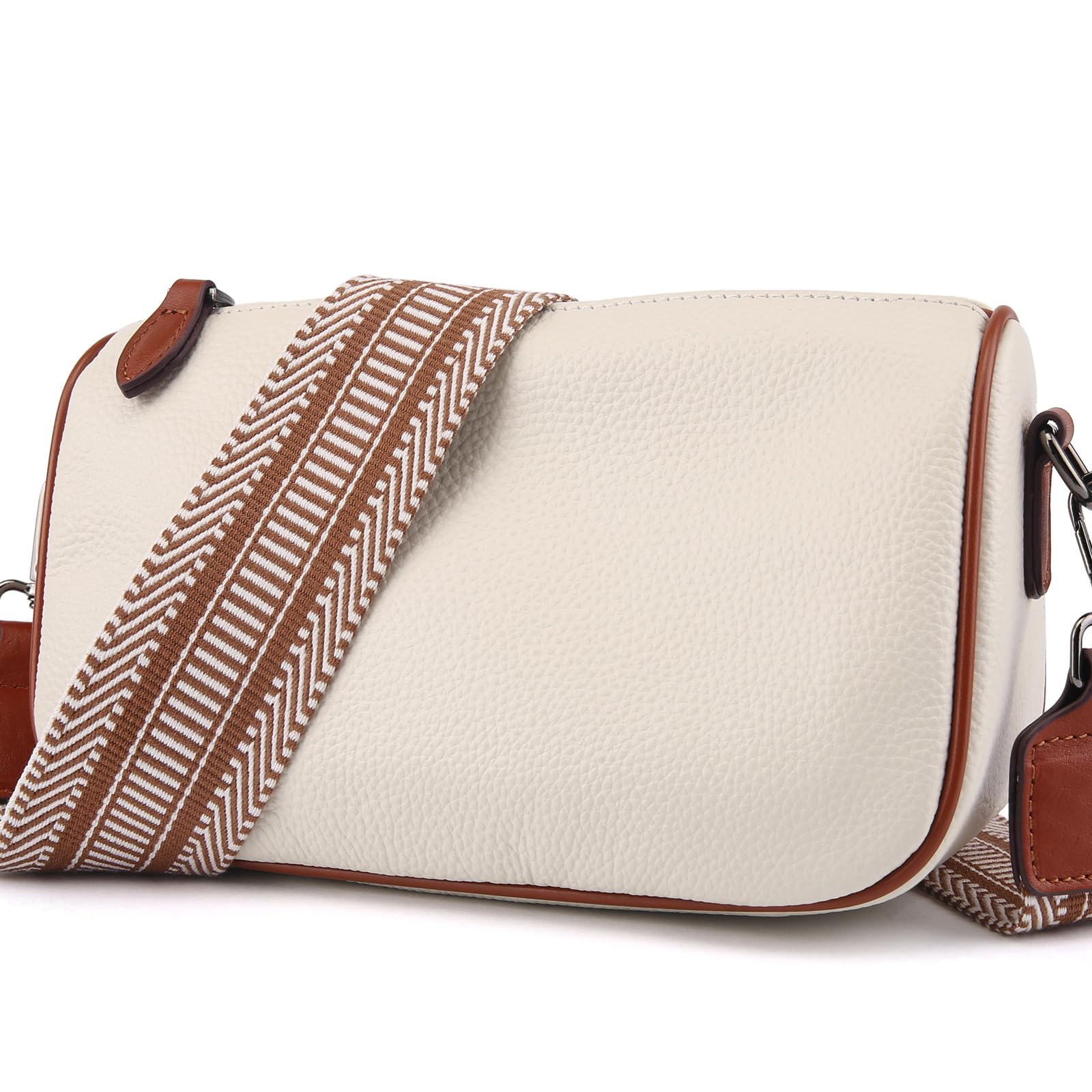 Leather Purse Crossbody Bag for Women: Genuine Leather Boho Purses for Women Trendy - Small Shoulder Cross Body Bag (06 Beige With Brown)