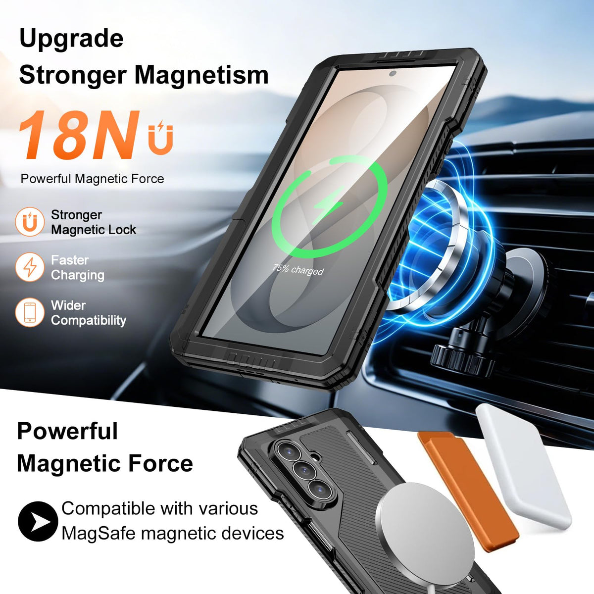 Libeagle Rugged Armor Magnetic Case for Samsung Galaxy Z Fold 8 Ultra, Military Grade Drop Protection, Full Hinge Cover, Built-in Screen Protector & Kickstand, Metal Shockproof Protective Case, Black