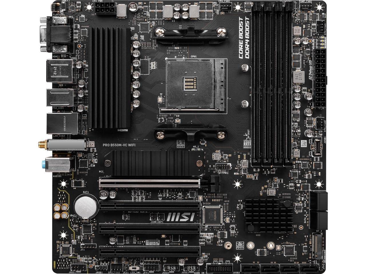 MSI PRO B550M-VC WiFi ProSeries Motherboard (AMD Ryzen 5000 Series, AM4, DDR4, PCIe 4.0, SATA 6Gb/s, M.2, USB 3.2 Gen 2, HDMI/DP, Wi-Fi 6E, Bluetooth 5.2, mATX)