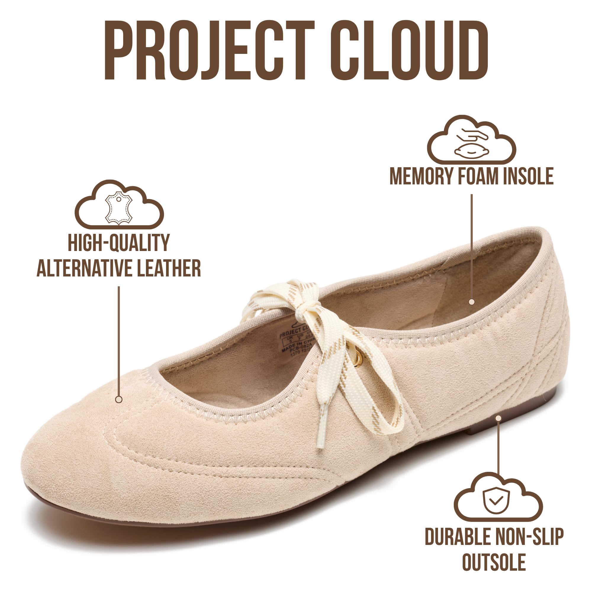Project Cloud Fashion Mary Jane Shoes Women - Womens Ballet Flats with Memory Foam Insole - Lightweight & Non-Slip Ballet Flats Shoes for Women 2026 (Emilee, SAND,11M)