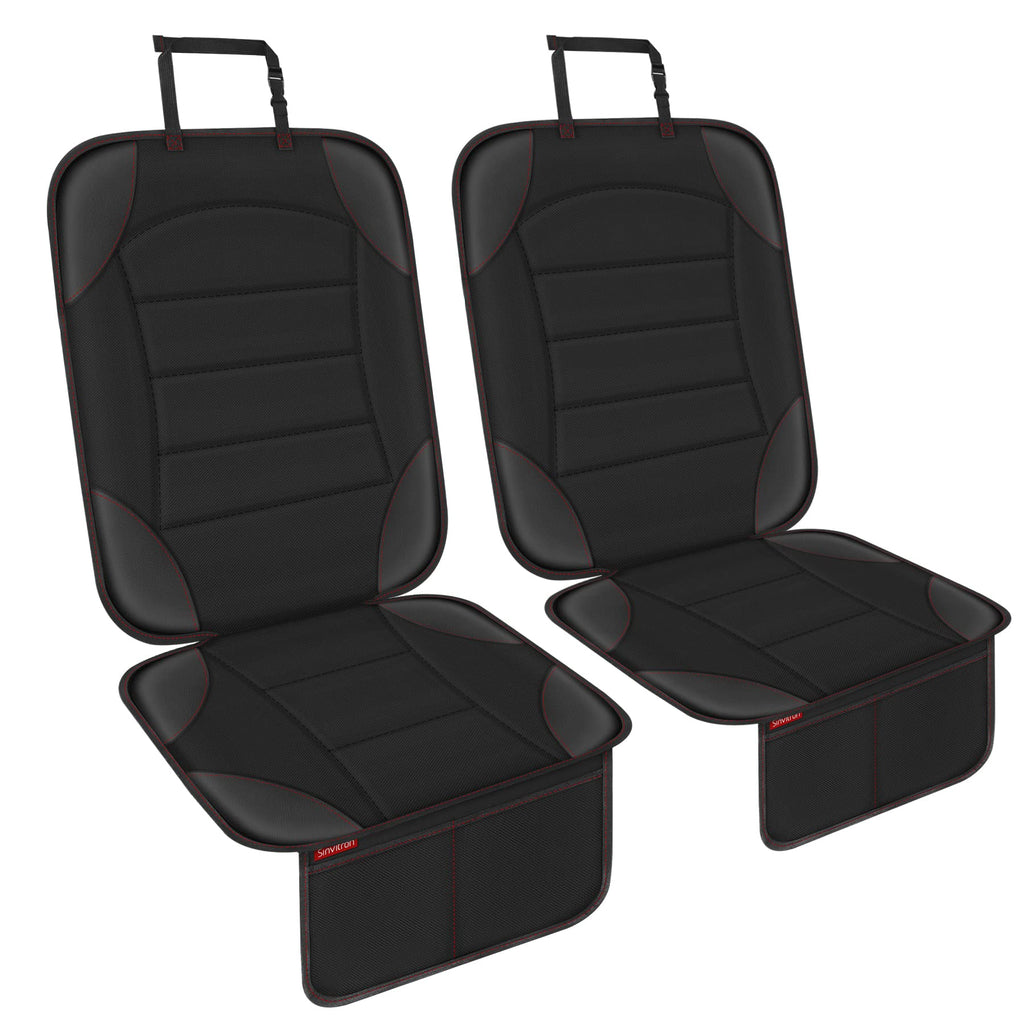 Sinvitron Car Seat Protector for Child Car Seat - Waterproof Non-Slip Leather Mat with 2 Mesh Pockets, Universal Seat Cover for Baby, Pets & Vehicles(2-Pack,Black)